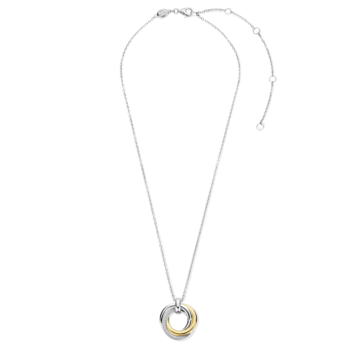 TISENTO TWO-TONED CZ INTERLOCKING RINGS PENDANT