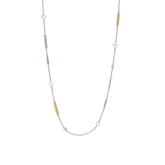 TISENTO CZ & PEARL TWO-TONED NECKLACE
