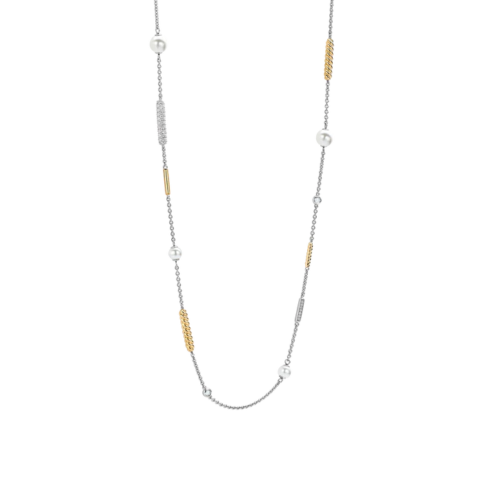 TISENTO CZ & PEARL TWO-TONED NECKLACE