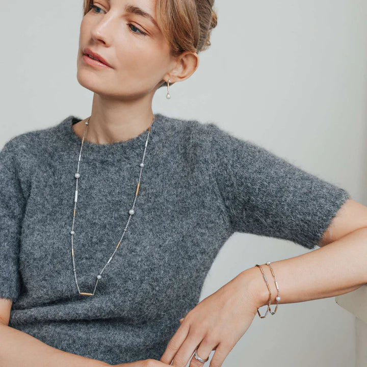 TISENTO CZ & PEARL TWO-TONED NECKLACE