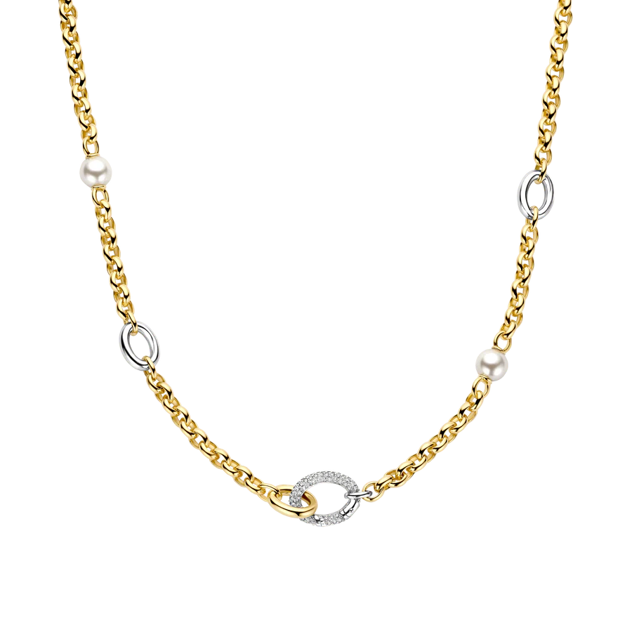 Tisento Gold on Silver Connected Zirconia Pearl Necklace