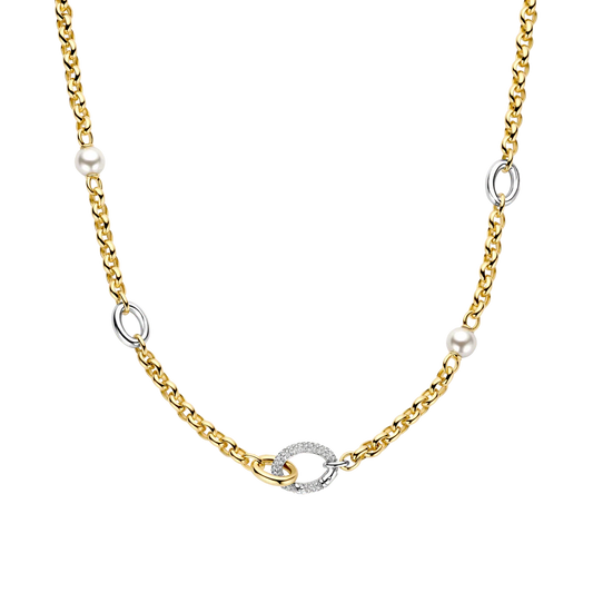 Tisento Gold on Silver Connected Zirconia Pearl Necklace