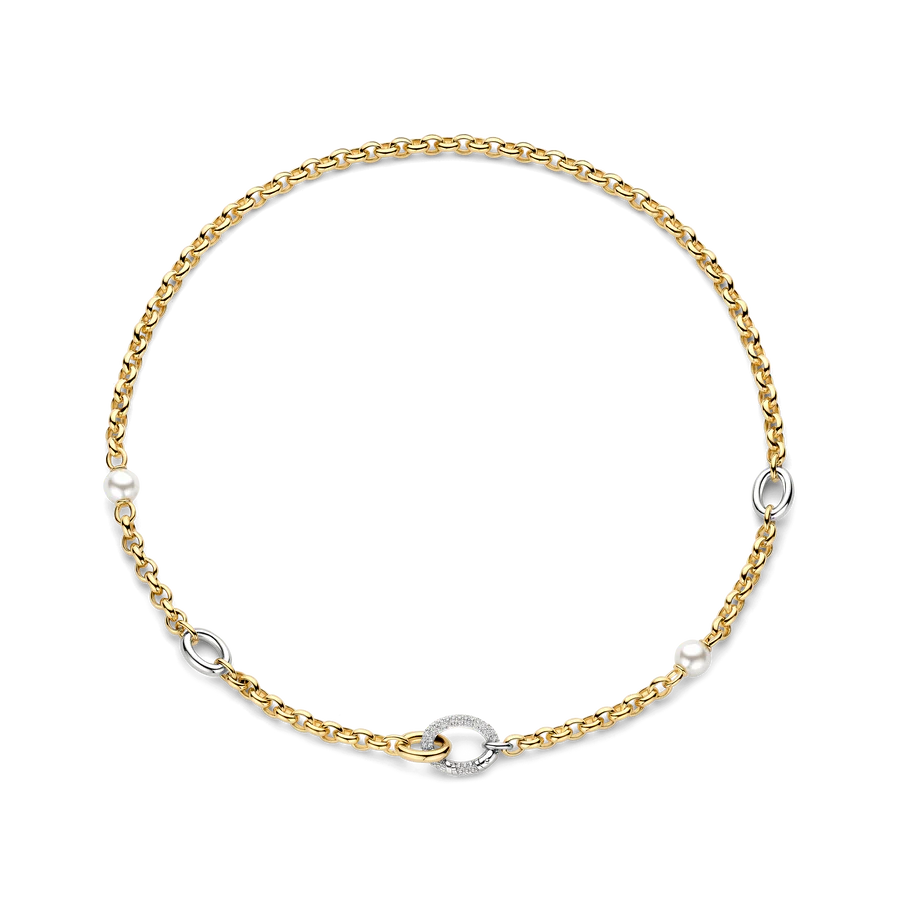 Tisento Gold on Silver Connected Zirconia Pearl Necklace