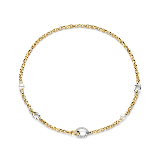 Tisento Gold on Silver Connected Zirconia Pearl Necklace