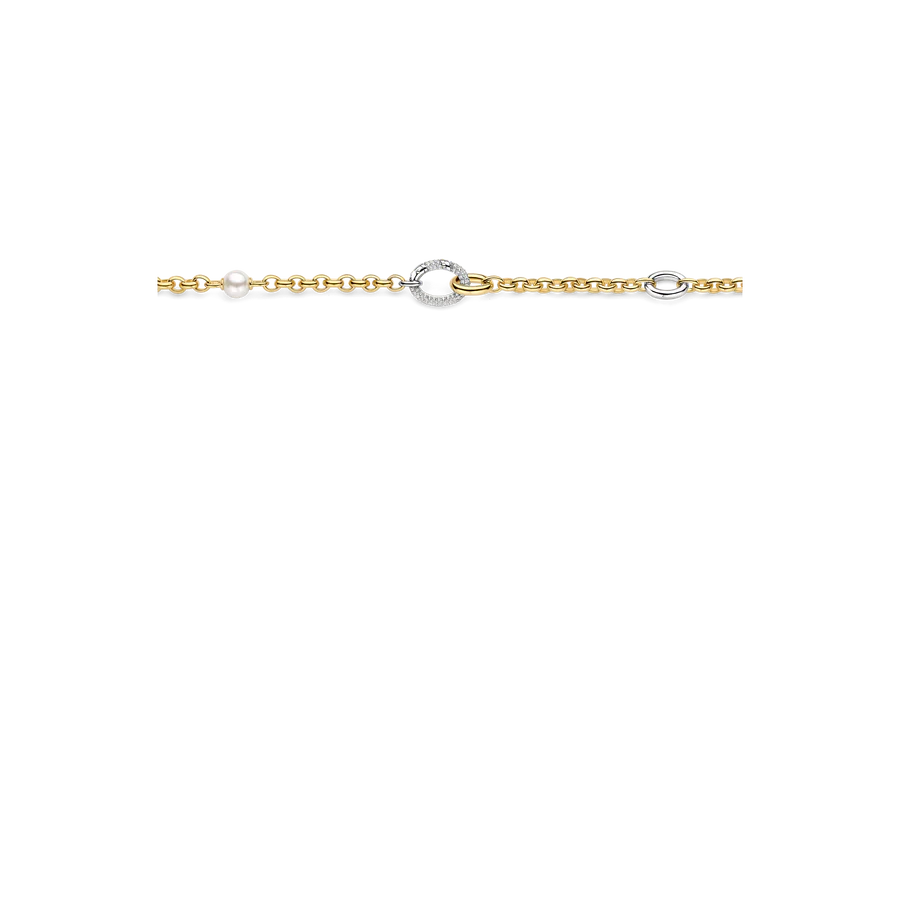Tisento Gold on Silver Connected Zirconia Pearl Necklace