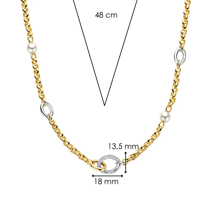 Tisento Gold on Silver Connected Zirconia Pearl Necklace