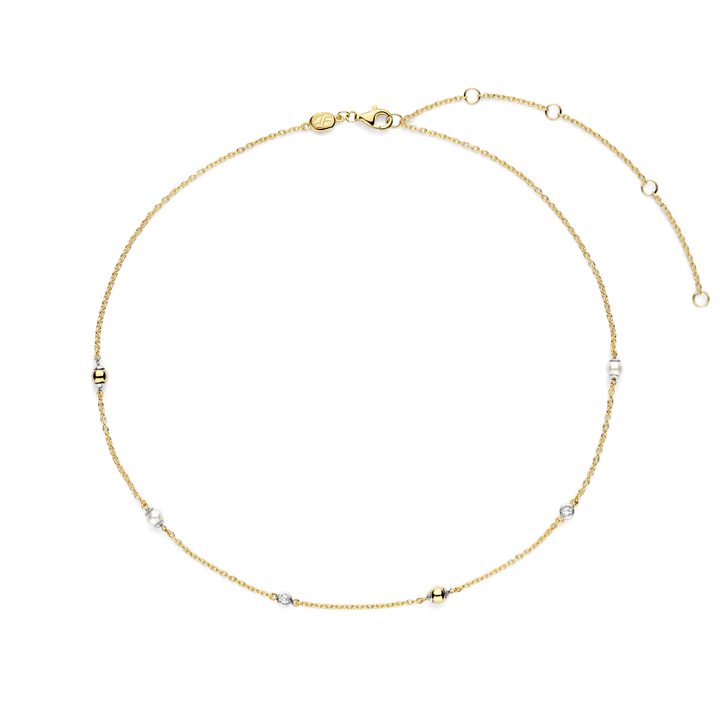 TISENTO GOLD CHAIN WITH PEARLS & ZIRCONIA