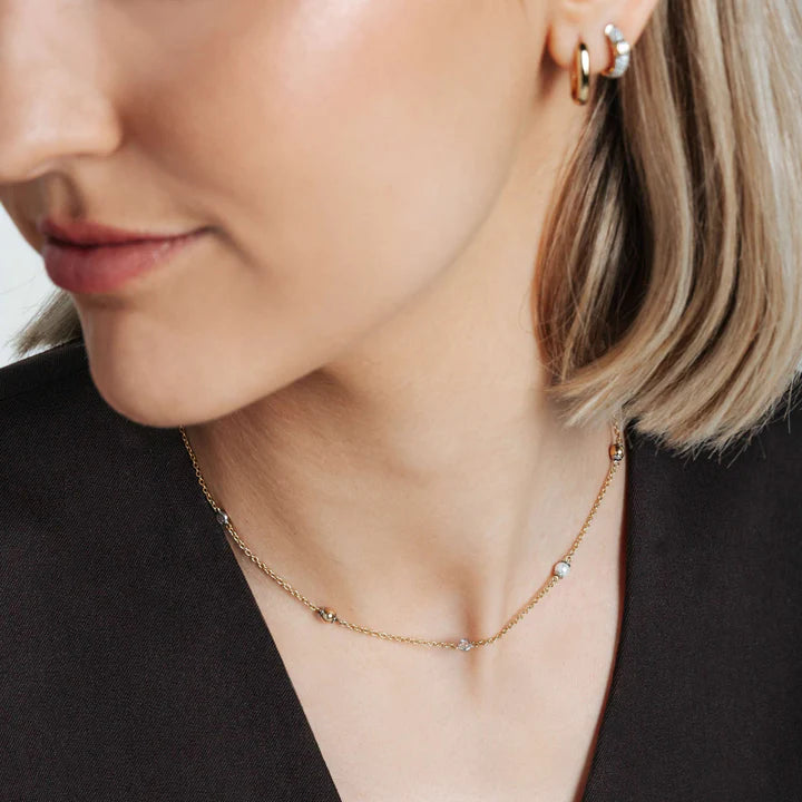 TISENTO GOLD CHAIN WITH PEARLS & ZIRCONIA