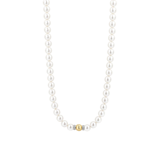 Tisento Pearl Necklace with Single Gold on Silver Sphere