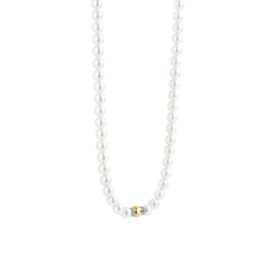 Tisento Pearl Necklace with Single Gold on Silver Sphere