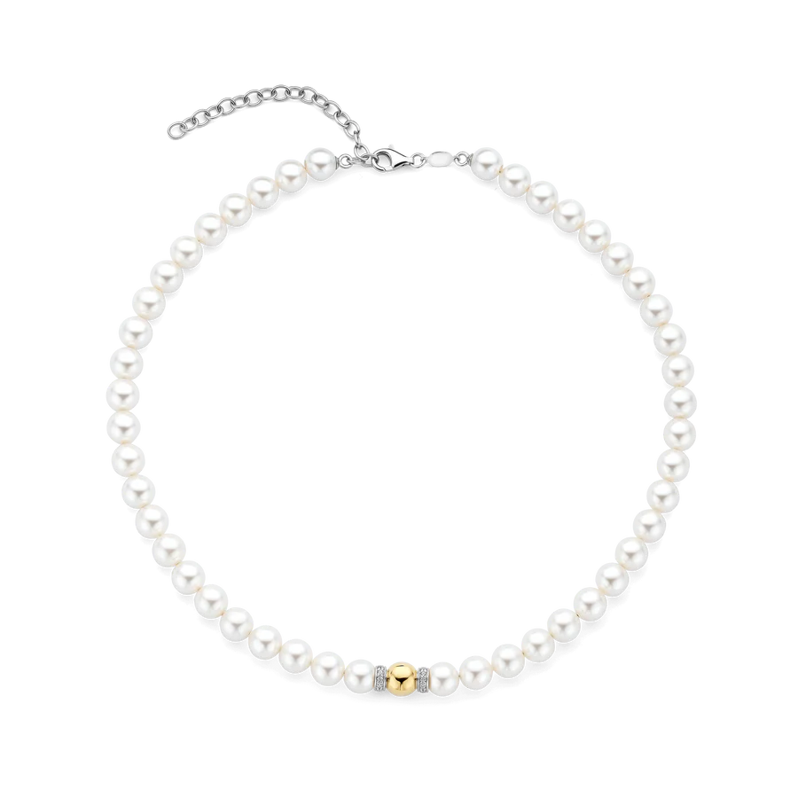 Tisento Pearl Necklace with Single Gold on Silver Sphere