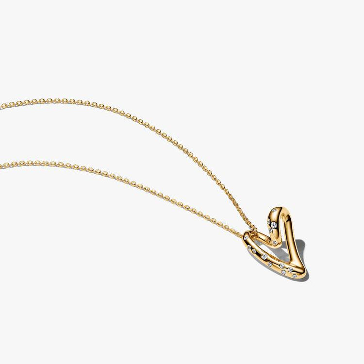14ct Gold on Silver Organic Heart Pendant Pandora Necklace