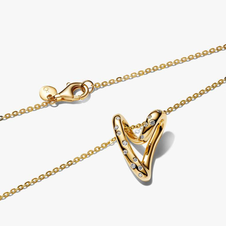 14ct Gold on Silver Organic Heart Pendant Pandora Necklace
