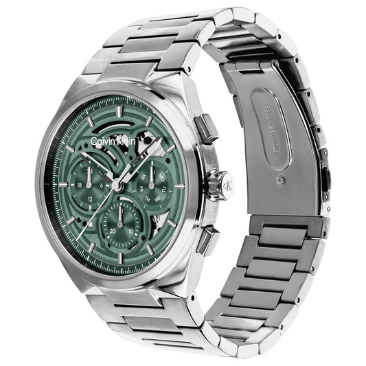 Calvin Klein Distinguish Skeleton Green Dial Gents Stainless Steel Watch