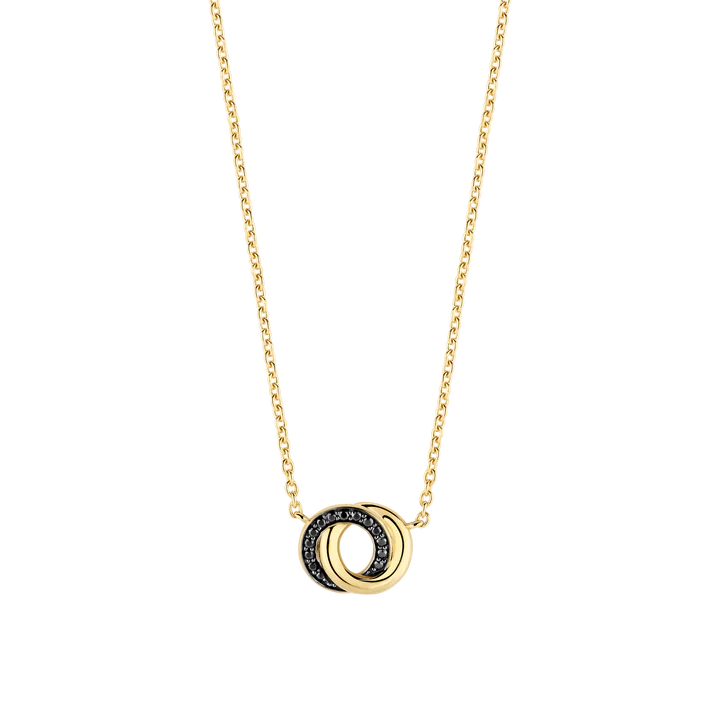 TISENTO BLACK CZ INTERLOCKING RINGS GOLD PENDANT