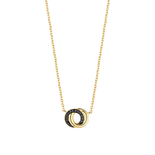 TISENTO BLACK CZ INTERLOCKING RINGS GOLD PENDANT