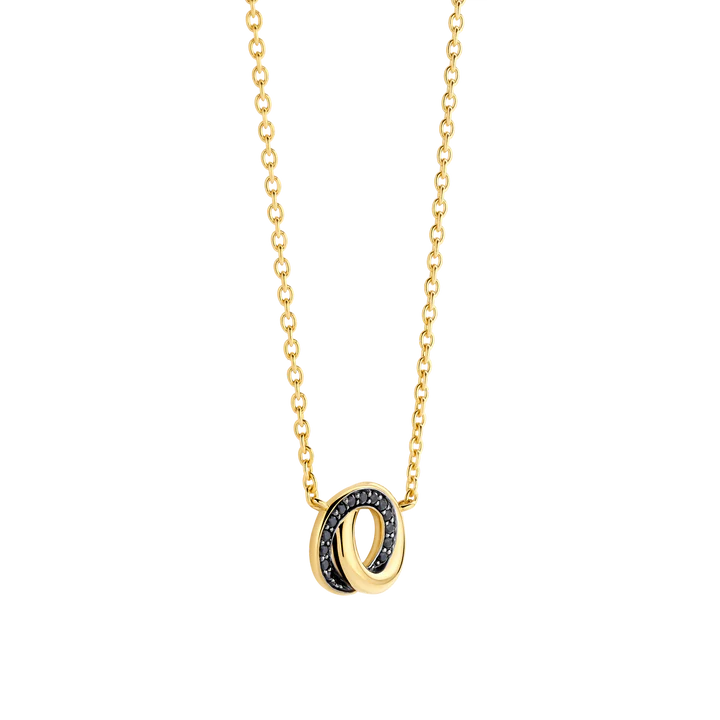 TISENTO BLACK CZ INTERLOCKING RINGS GOLD PENDANT