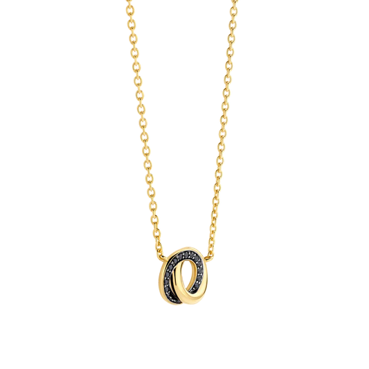 TISENTO BLACK CZ INTERLOCKING RINGS GOLD PENDANT