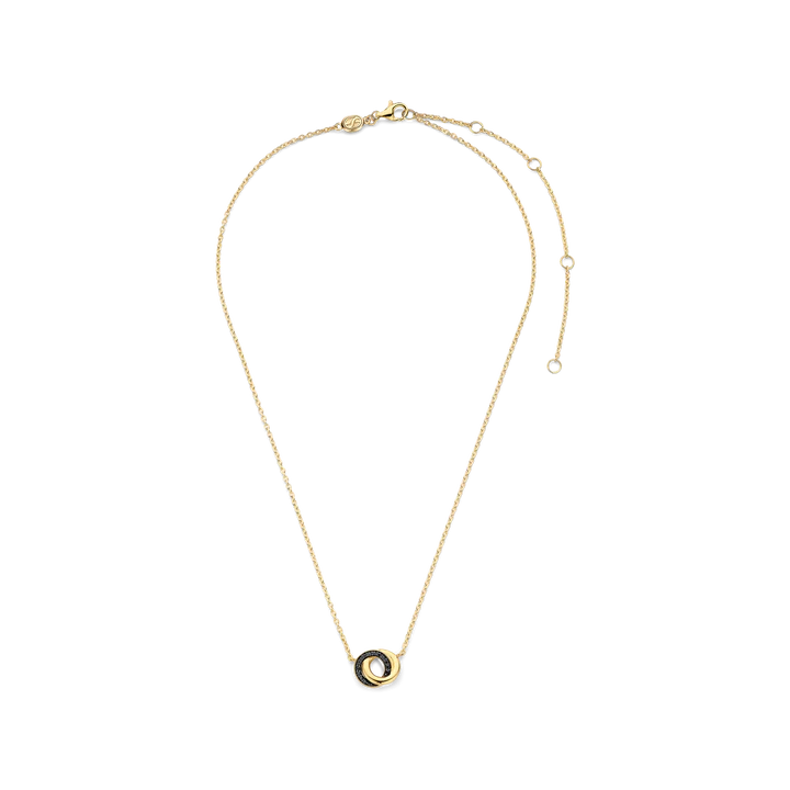 TISENTO BLACK CZ INTERLOCKING RINGS GOLD PENDANT