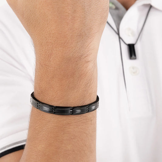 BOSS BROOKS GENTS BLACK STAINLESS STEEL BRACELET