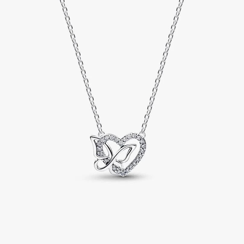Entwined Heart & Butterfly Pendant Pandora Necklace