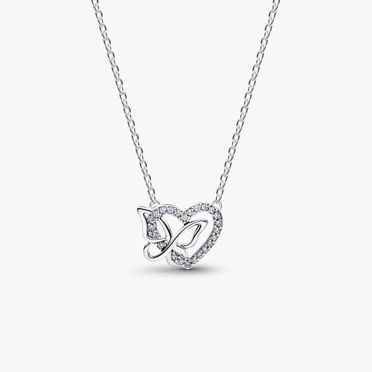 Entwined Heart & Butterfly Pendant Pandora Necklace