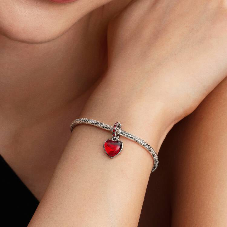 Double Hearts with Salsa Red Crystal and Red Murano Glass Pandora Cham