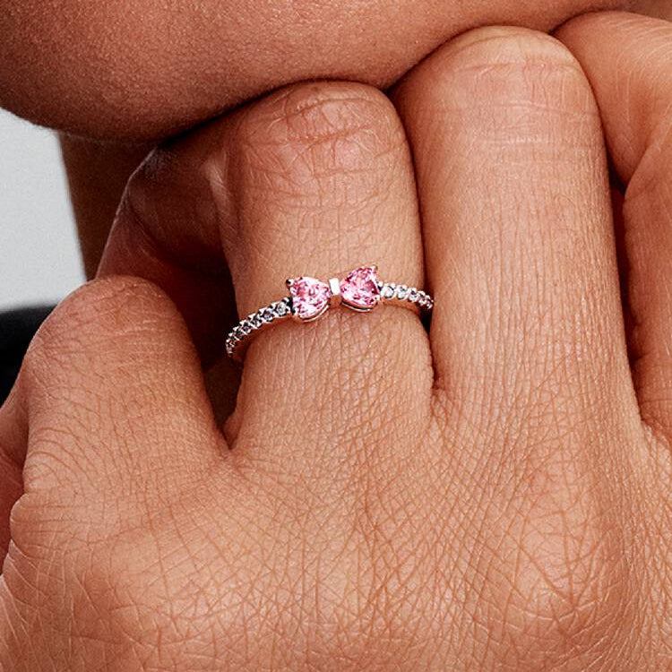Sparkling Pink Bow Pandora Ring