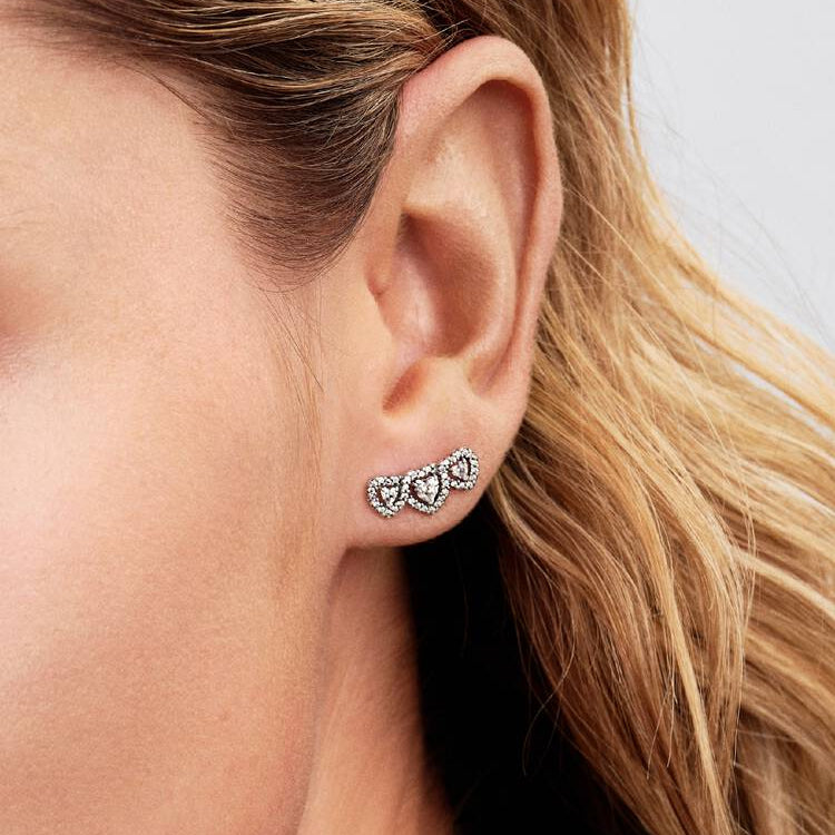 Hearts Trilogy with Halo Pandora Stud Earrings