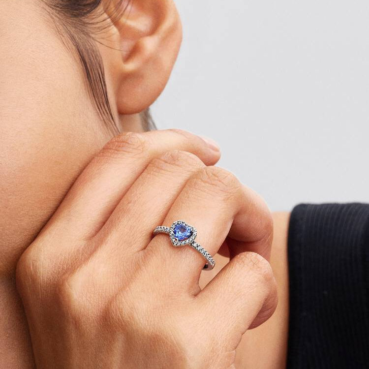 Sparkling Elevated Blue Heart Pandora Ring