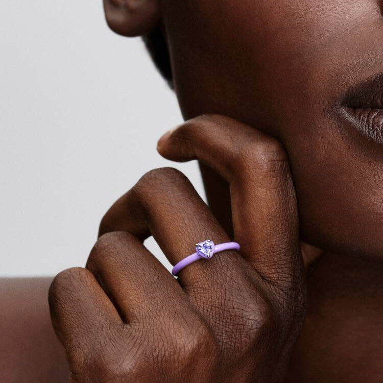 Royal Purple Crystal Heart Pandora Ring with Purple Enamel