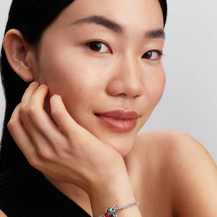 Disney Stitch with Red Murano glass Rose Charm