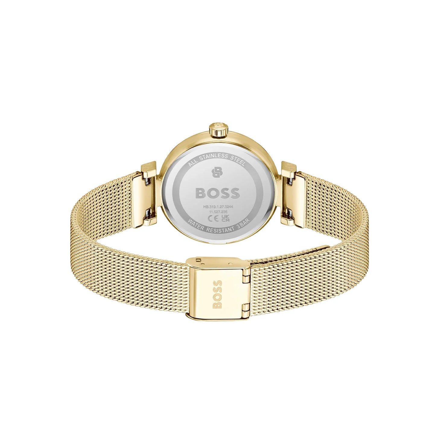 BOSS ROSEHILL GREEN DIAL LADIES GOLD MESH WATCH