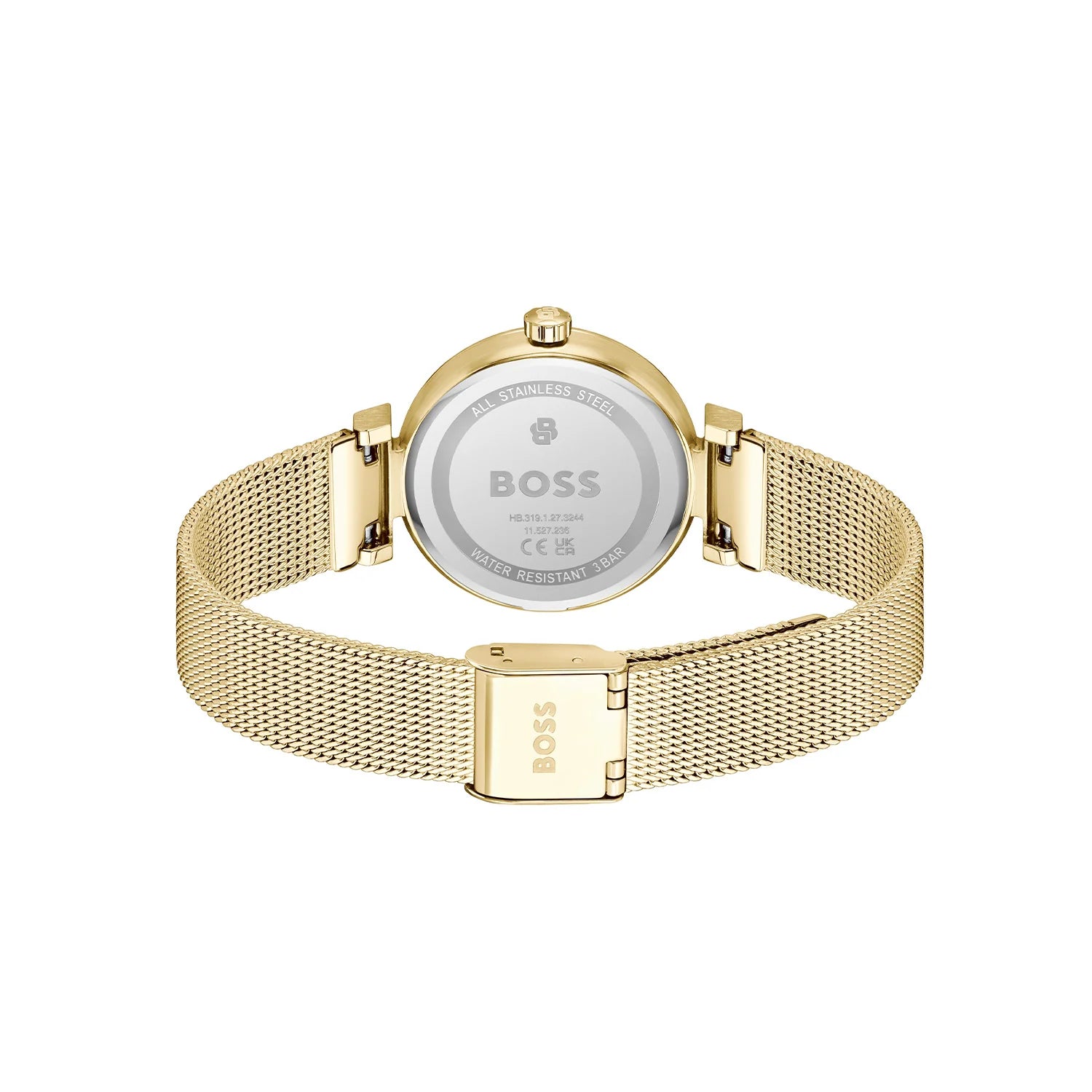 BOSS ROSEHILL GREEN DIAL LADIES GOLD MESH WATCH