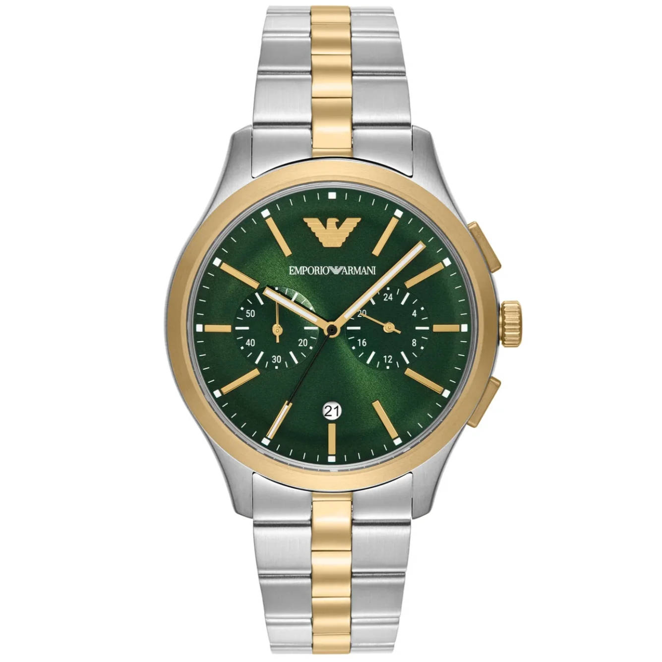 Emporio Armani Chronograph Two Tone Gents Stainless Steel Green Dial Watch