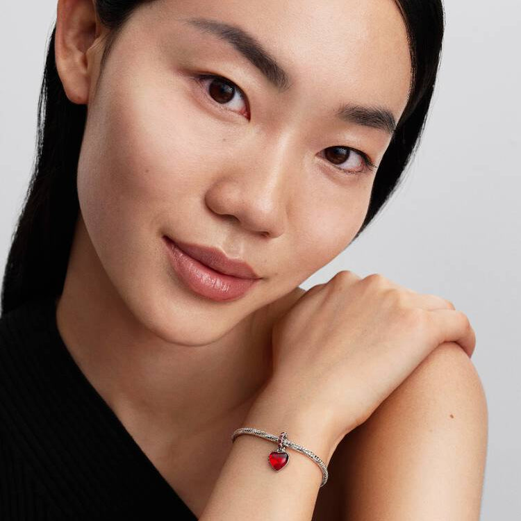Double Hearts with Salsa Red Crystal and Red Murano Glass Pandora Cham