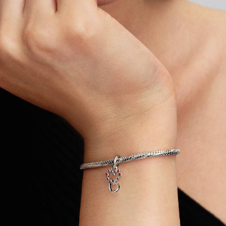 Connected Hearts with Salsa Red Crystal Charm