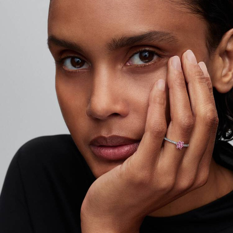 Sparkling Pink Flower Pandora Ring