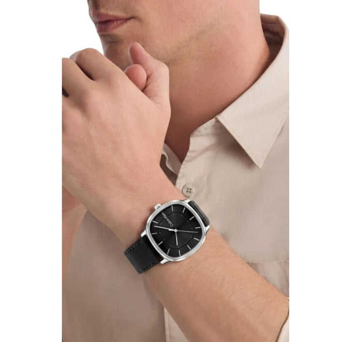 Calvin Klein Black Dial Gents Black Leather Watch