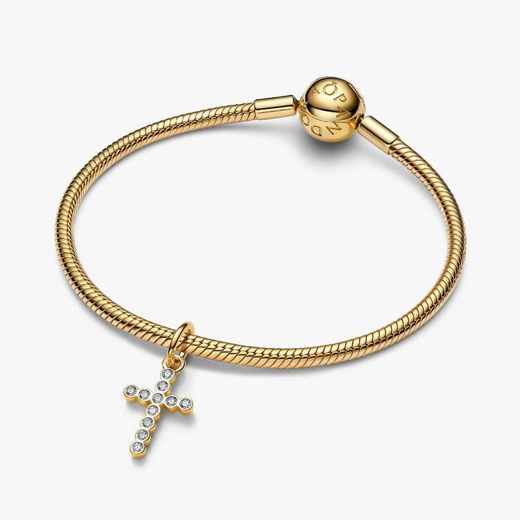 14ct Gold on Silver Cross Dangle Pandora Charm
