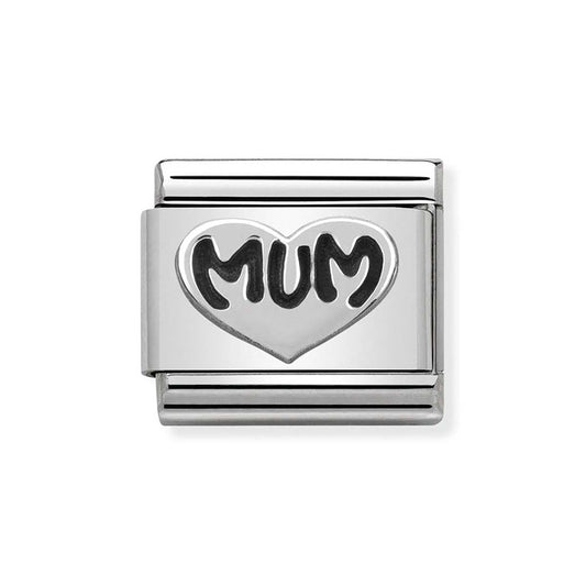 Nomination Composable Classic Link Silver Mum writing with Heart Charm