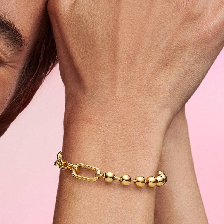 14ct Gold on Silver Pandora ME Metal Bead & Link Chain Bracelet
