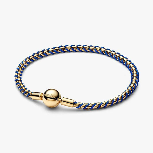 14ct Gold on Silver Blue Cord Box Chain Pandora Bracelet