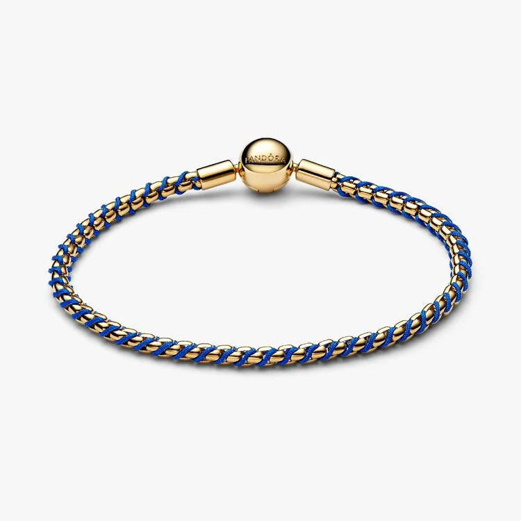 14ct Gold on Silver Blue Cord Box Chain Pandora Bracelet