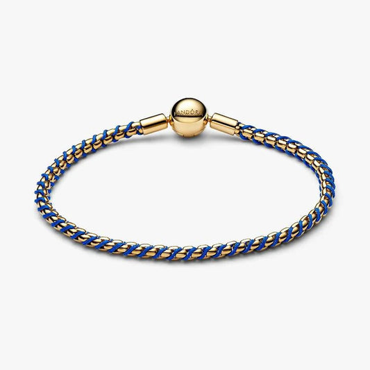 14ct Gold on Silver Blue Cord Box Chain Pandora Bracelet