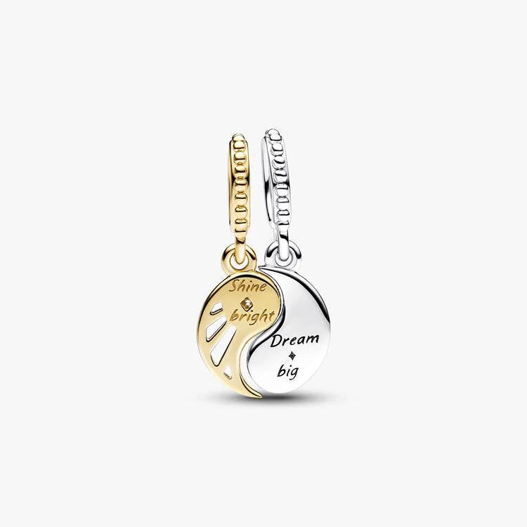 Two-tone Splittable Sun & Moon Dangle Pandora Charm