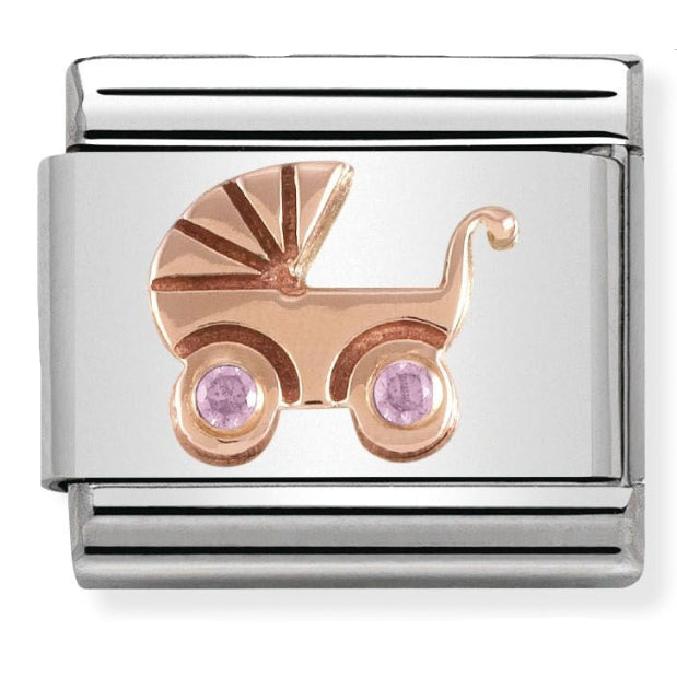 Nomination Rose Gold Pink Baby Pram Charm