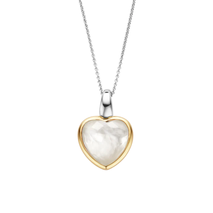 TISENTO SILVER AND GOLD MOTHER OF PEARL HEART PENDANT