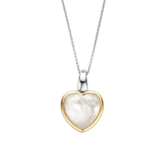 TISENTO SILVER AND GOLD MOTHER OF PEARL HEART PENDANT