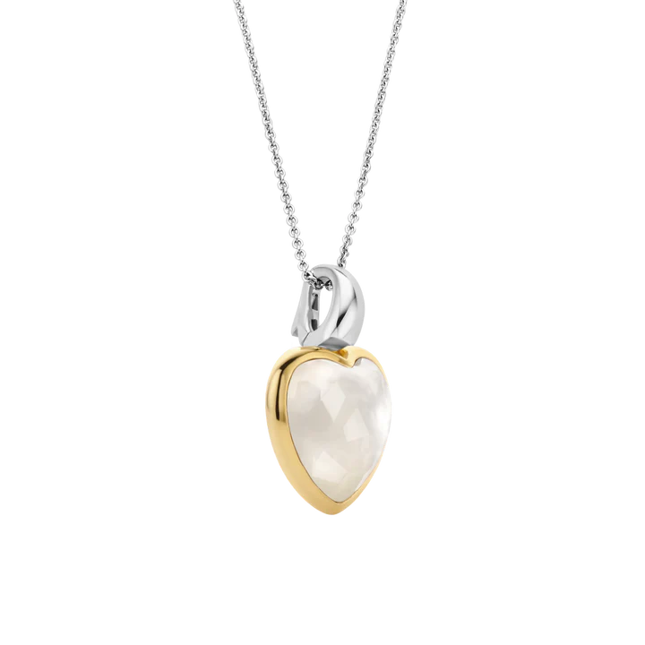 TISENTO SILVER AND GOLD MOTHER OF PEARL HEART PENDANT